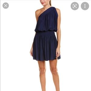 Ramy Brook Navy Rebecca Dress One Shoulder Silk